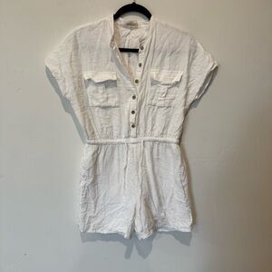 Roolee White Button-Up Romper Womens size Medium Linen Cotton Beachy Lightweight